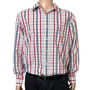 Cottonfield Mens XXL Red White Blue Plaid Button Up Long Sleeve‎ Casual Shirt